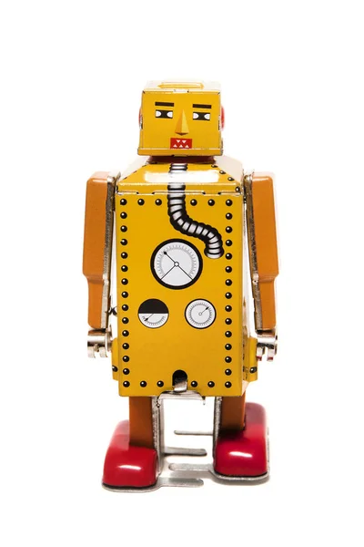 Vintage Tin Robot Toy Isolated White Background — Stock Photo, Image