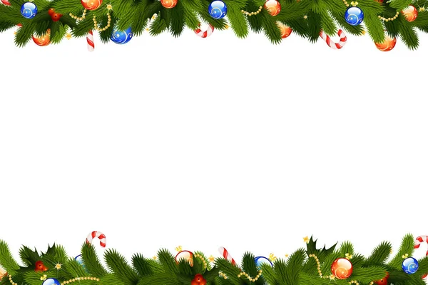 Weihnachtsrahmen Mit Tannenbaumschmuck Und Mistel Isoliert Auf Weißem Backgrond — Stockfoto