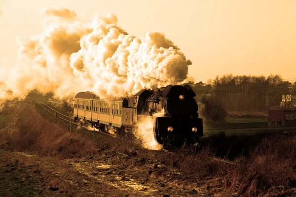 Tren Vapor Vintage Que Pasa Por Campo Invierno — Foto de Stock