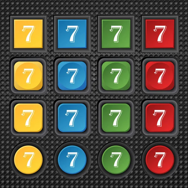 Number Seven Icon Sign Set Coloured Buttons Illustration — Stock Photo, Image