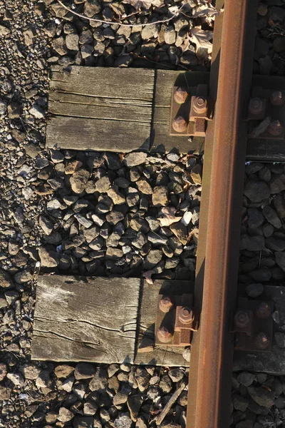 Estrada Ferroviária Industrial Segundo Plano — Fotografia de Stock