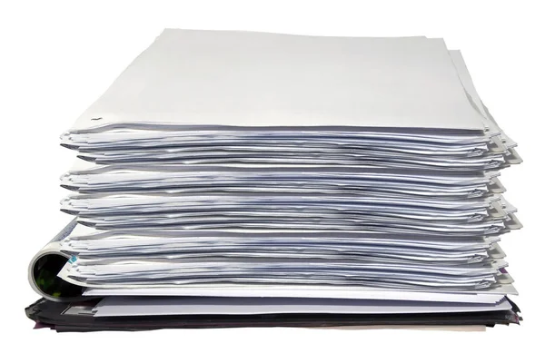 Ein Großer Stapel Papiere Isoliert Auf Weißem Papier — Stockfoto