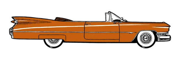 Pomarańczowy Autentyczne 1959 Klasyczny Retro Samochód Białym Tle Obraz Cyfrowy — Zdjęcie stockowe