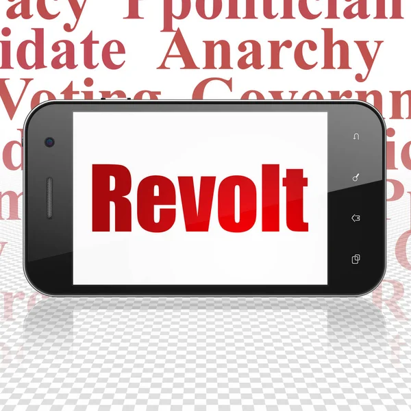 Concepto Político Smartphone Con Texto Rojo Revuelta Pantalla Tag Cloud — Foto de Stock