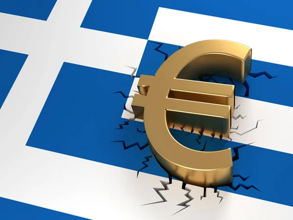 Grexit Euro Caiu Uma Bandeira Grega Crepitada — Fotografia de Stock