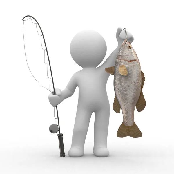 Humano Com Peixe Uma Vara Pesca — Fotografia de Stock