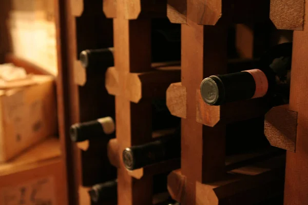 Bunch Wine Bottles Rack Wine Cellar — Stock Photo, Image