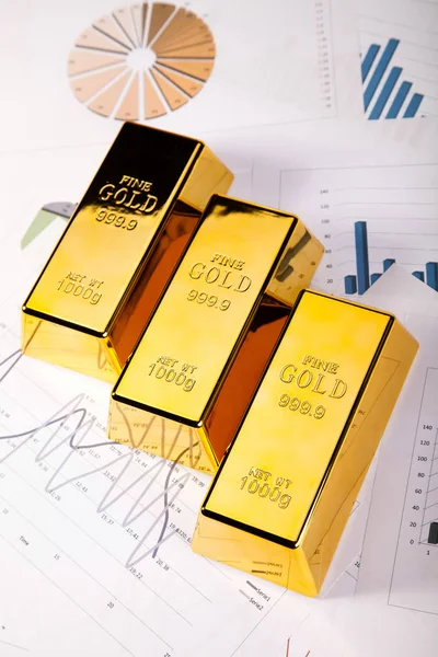 Goldbarren Mit Linearer Graphik Umgebendes Finanzkonzept — Stockfoto