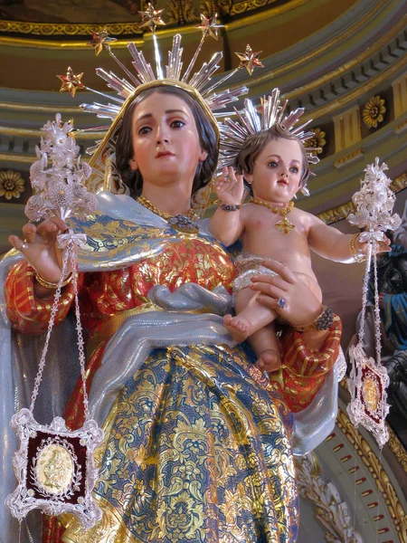 Detalhe Estátua Nossa Senhora Monte Carmelo Zurrieq Malta — Fotografia de Stock