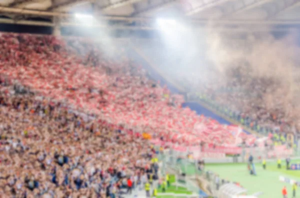 Fondo Desenfocado Con Partidarios Estadio Para Partido Fútbol Posproducción Intencionalmente — Foto de Stock