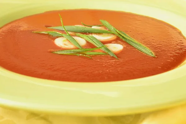 Fresh Made Tomato Soap Onion Topping — Stock Photo, Image