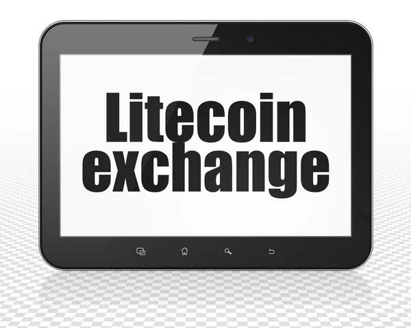 Cryptocurrency Concept Tablet Computer Met Zwarte Tekst Litecoin Exchange Tentoongesteld — Stockfoto