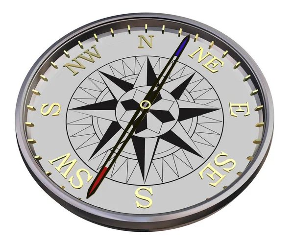 Silver Kompass Vit Bakgrund Path Ingår — Stockfoto