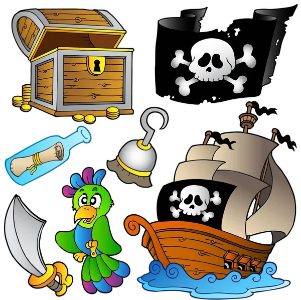 Пиратская Коллекция Деревянным Кораблем Векторная Иллюстрация — стоковое фото