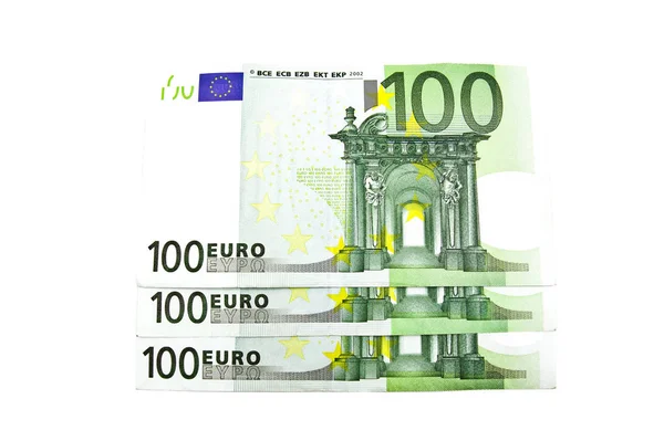 Sto Eurobankovky Bílém Pozadí — Stock fotografie