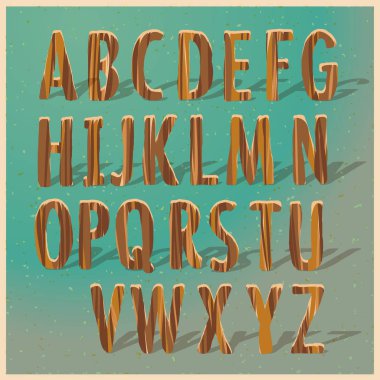 English wooden vintage alphabet, vector Eps10 illustration. clipart