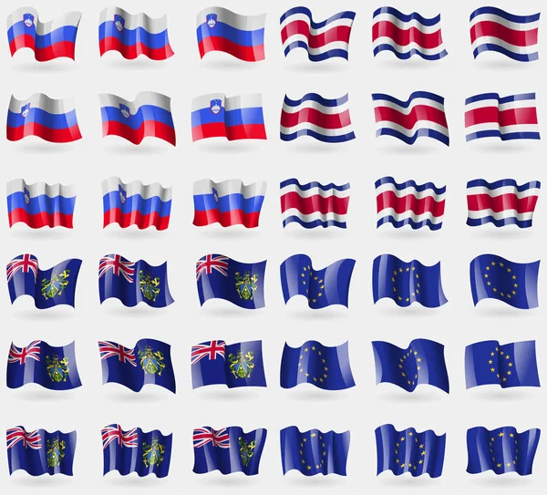 Eslovenia Costa Rica Islas Pitcairn Unión Europea Conjunto Banderas Los — Foto de Stock