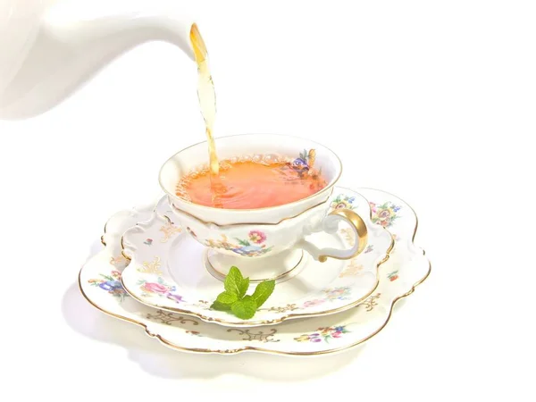 Zarte Porzellantasse Tee Für Einen Erfrischenden High Tea — Stockfoto