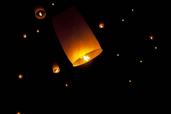 Sky Lanterne Festival Fuochi Artificio Chiangmai Thailandia Loy Krathong Peng — Foto Stock