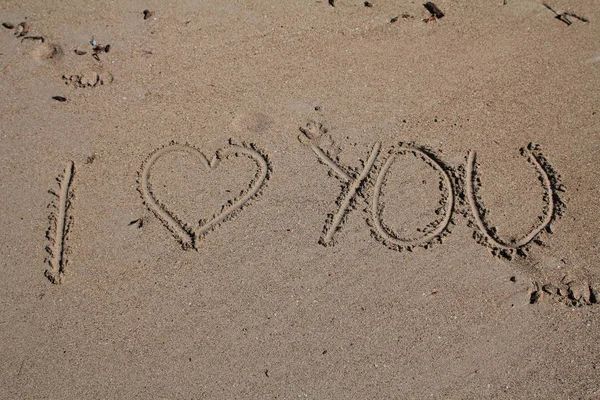 Love You Hand Written Sand — Stock Photo, Image