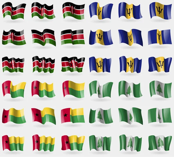 Kenya Barbados Guineabissau Norfolk Island Conjunto Bandeiras Dos Países Mundo — Fotografia de Stock