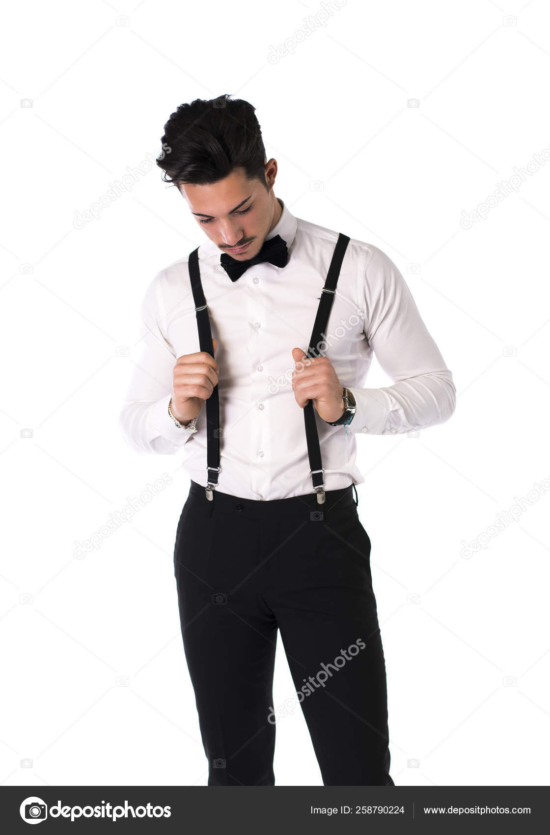 suit with suspenders and tie