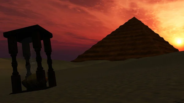 Sand Timer Desert Pyramid Background Sunset Time Passing — Stock Photo, Image