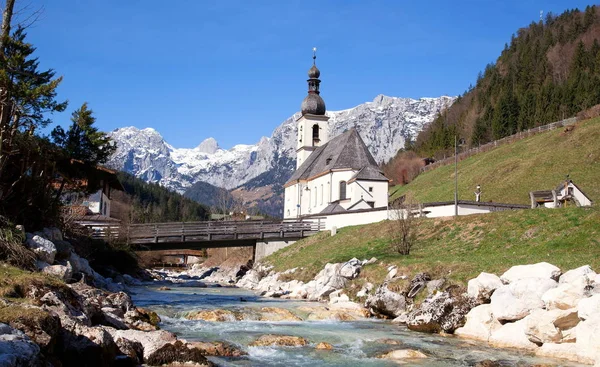 Chiesa Fiume Ramsau Vicino Berchtesgaden — Foto Stock