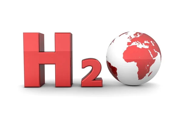 Símbolo Químico H2O Para Óxido Hidrogênio Vermelho Brilhante Globo Está — Fotografia de Stock