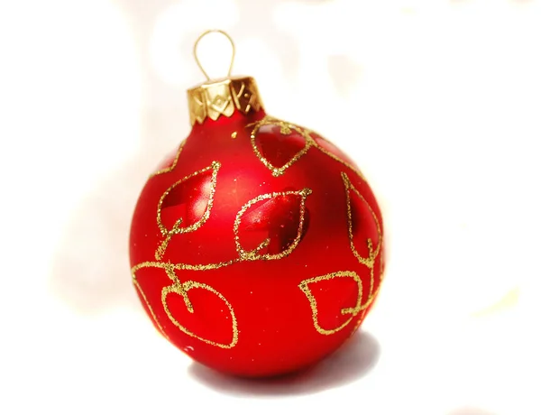 Красный Золотой Изолированные Рождественские Шары Белом Фоне — стоковое фото