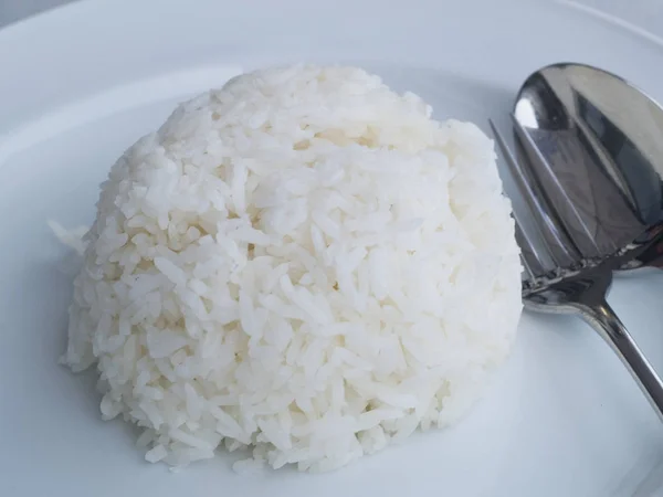 Uma Tigela Arroz Branco Cozido Vapor Virou Cabeça Para Baixo — Fotografia de Stock