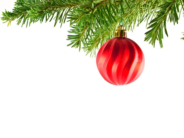 Kerstboom Holiday Ornament Opknoping Van Een Groenblijvende Tak Geïsoleerd — Stockfoto