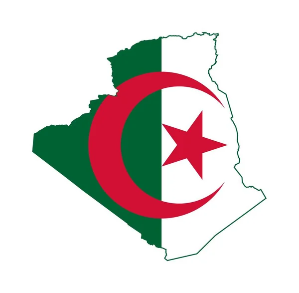Algerien Flagge Auf Landkarte Des Isolierten Landes Auf Weißem Hintergrund — Stockfoto