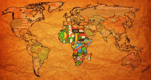 非洲联盟与国界的世界地图 — 图库照片
