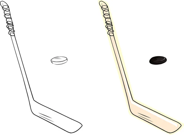 Isolated Ice Hockey Stick Black Puck Doodle — Stock Photo, Image