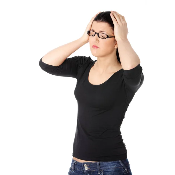 Young Woman Having Headache Isolated White — Stock Photo, Image