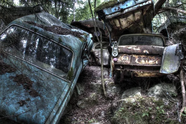 Hdr Picture Car Cars Details Photographed Old Car Cemetery Baastnaes — Stock Photo, Image