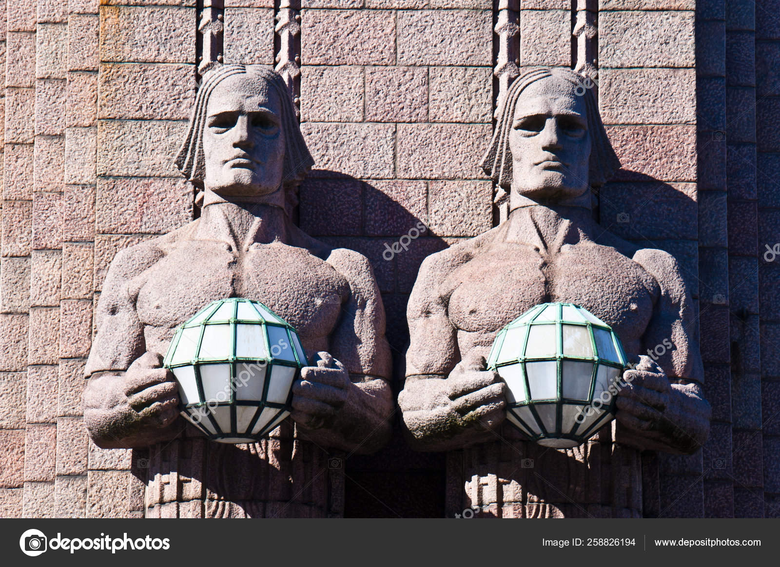 Famous Art Nouveau Sculptures Railway Station Helsinki Stock Photo by