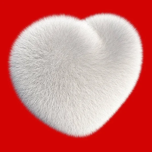 White Fur Heart Isolated White Background Render — 스톡 사진