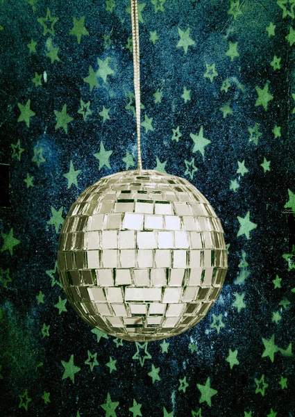 Boule Disco Rétro Avec Étoiles Fond Bleu Ciel Nocturne — Photo