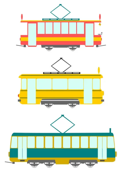 Zestaw Stylu Retro Tramwaje Białym Tle — Zdjęcie stockowe