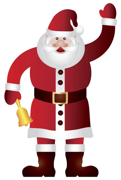 圣诞老人常设挥舞着和金按门铃被隔绝在白色的背景图上 — 图库照片