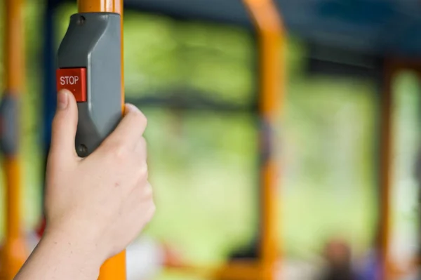 Pulgar Infantil Punto Pulsar Botón Parada Transporte Público — Foto de Stock