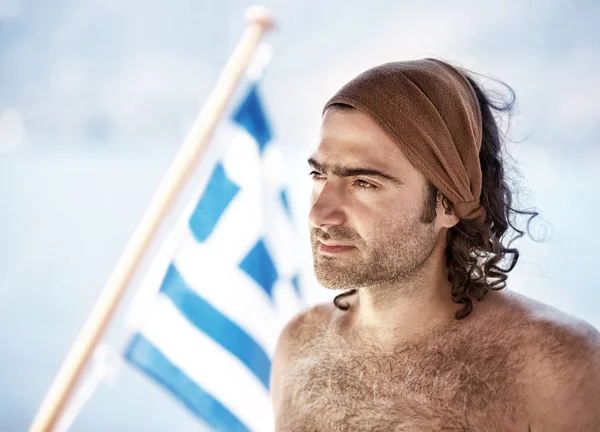 Портрет Красивого Мужчины Путешествующего Греции Активного Образа Жизни Проведения Летнего — стоковое фото