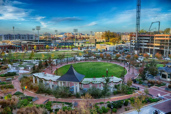 Şehir Charlotte Kuzey Carolina Romare Bearden Park Havadan Görünümü — Stok fotoğraf