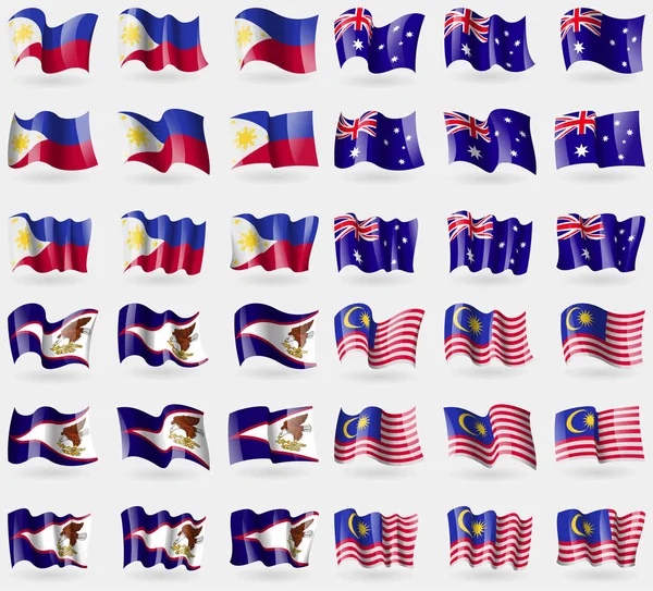 Filipinas Australia Samoa Americana Malasia Conjunto Banderas Los Países Del — Foto de Stock
