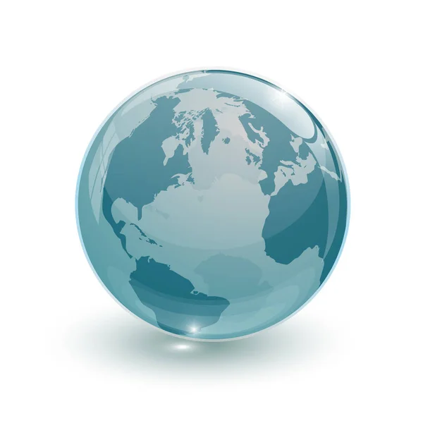 Üveg Globe Föld Megjelenítése Kék Fehér Háttér — Stock Fotó