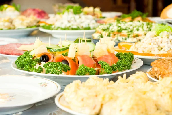 Canape Banquete Restaurante Focado Prato Dof Raso — Fotografia de Stock