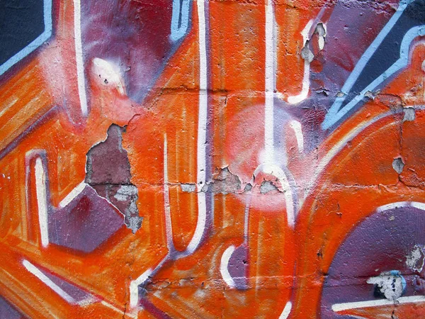 Graffiti Cor Laranja Velho Descascando Parede Tijolo — Fotografia de Stock