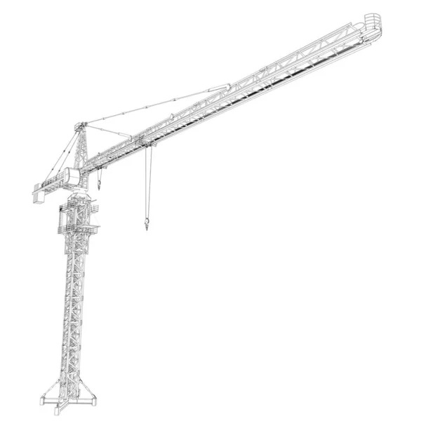 Wire Frame Tower Crane Rendering White Background — Stock Photo, Image
